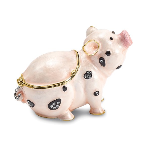 Pewter Bejeweled Crystals Enameled PETUNIA Spotted Pig Trinket Box - Picture 6 of 8